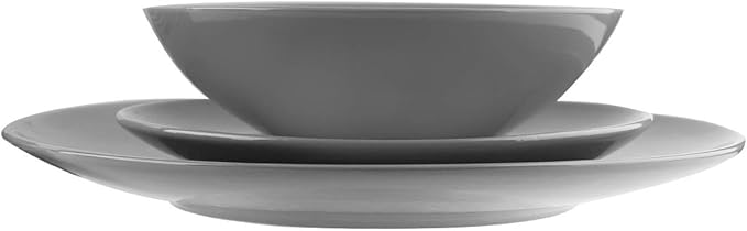 Amazon Basics 18-Piece Stoneware Dinnerware Set - Smokey Grey, Service for 6