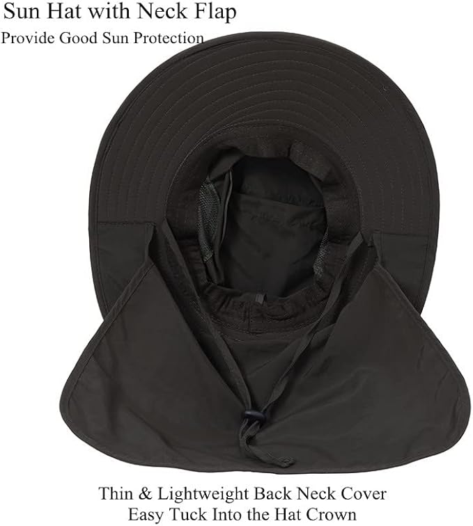 UV 50+ Sun Protection Hat for Men Women, Wide Brim Bucket Hat for Outdoor Sport & Works Fishing Hat with Neck Flap