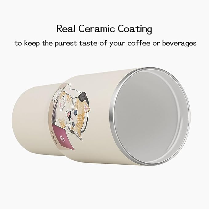 Funkrin Insulated Coffee Mug with Straw & Flip Lid, 24oz Tumbler Cup with Ceramic Coating, Double Wall Vacuum Leak-Proof Travel Mug wiht tea infuser for Office School Party Camping