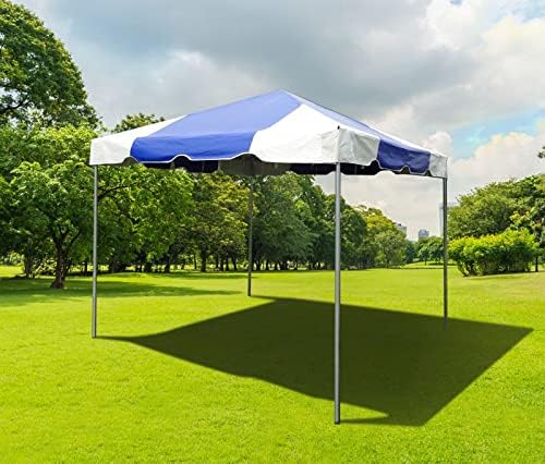 Party Tents Direct 10x10 Heavy-Duty Waterproof Canopy Tent - Steel Frame Outdoor Gazebo for Weddings, Parties & Camping - Blue Vinyl Cover