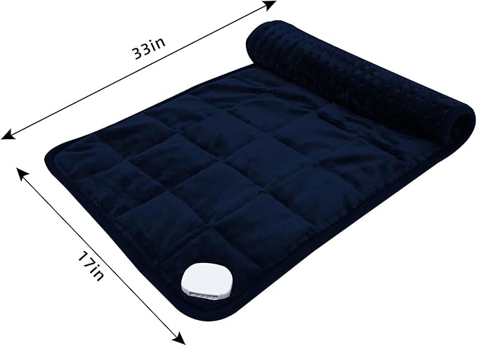 Ruqiji 17''x33'' Weighted Heating Pad, 5.2lbs with 12 Temperature Settings& Countdown Display, Pain Relief for Back/Neck/Shoulders/Abdomen/Legs, Birthday Gifts for Mom Dad Women Men (Navy Blue)
