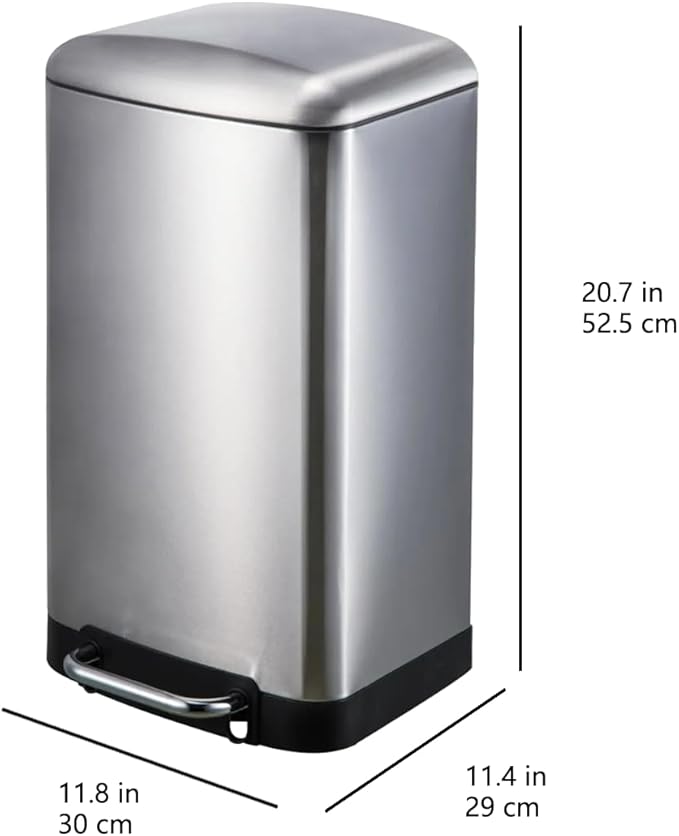 Amazon Basics Rectangular Small Trash Can with Lid and Soft-Close Foot Pedal for Bathroom, Bedroom, Living Room, Office, Smudge Resistant, 20l / 5.3 gallon, Nickel