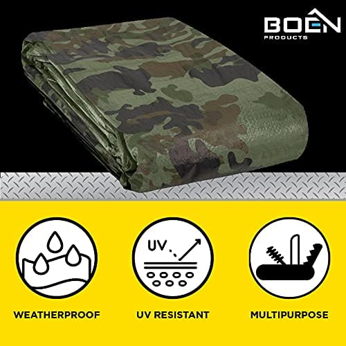Heavy Duty Tarp Waterproof Large Cover | Camo, 10' x 12' 6 Mil Thick | Rip Proof Tarps | Thick Weave Material, UV Resistant Great for Tarpaulin Canopy Tent, Boat, RV or Pool Cover