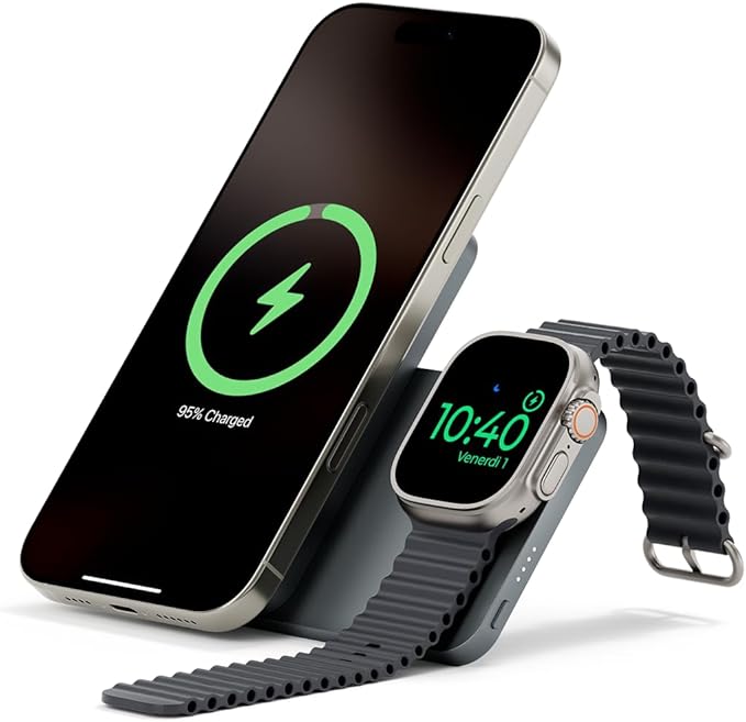 Magnetic 3 in 1 Portable Charger Wireless Charging Station, KU XIU 10000mAh Foldable Power Bank 15W Fast Charging, Travel Charger Battery Pack for iPhone 16/15/14/13/12, for Apple Watch, AirPods, Gray