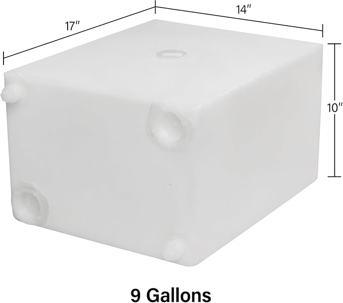 9 Gallon RV Fresh Water Tank, Potable Water Storage Tank for Drinking, Cooking, Cleaning, Showering, for Campers, Trailers, Motorhomes, RVs, Cube Shape, 17" x 14" x 10" (WT-5543)