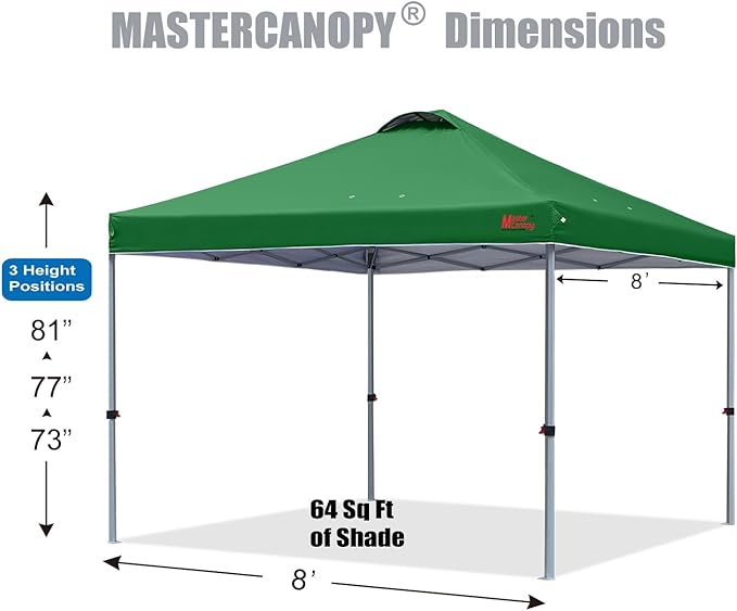 MASTERCANOPY Durable Pop-up Canopy Tent with Roller Bag (8x8, Forest Green)