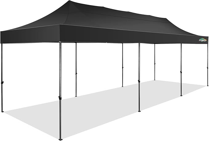 COBIZI 10x30 Pop Up Canopy Without Sidewall,Heavy Duty Canopy UPF 50+ All Season Wind Waterproof Commercial Outdoor Wedding Party Tents for Parties Gazebo with Roller Bag(10 x 30 ft Black)