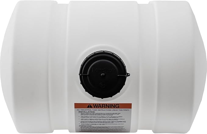 Romotech 82126189 Horizontal Polyethylene Reservoir Water Tank w/Legs, 35 gal, Made In USA, Natural Poly Tank For Non-Flammable Liquids, UV-Resistant, Ideal for Agricultural Use, RV Water Storage