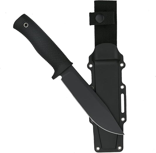 Tactical Fixed Blade Knife, 5.87 inch Blade, 4.65 inch Kray-Ex Handle, Stonewashed 420 Stainless Steel, with Secure-Ex Sheath for Outdoor Camping Hunting Survival (B-Black)