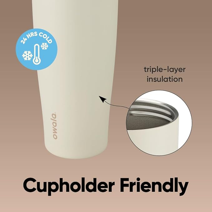 Owala FreeSip Tumbler Insulated Stainless Steel Water Bottle with Built-in Straw and Side Handle, For Travel, Work, School, and Sports, 40oz, BPA Free, Leak Proof, Lightly Toasted