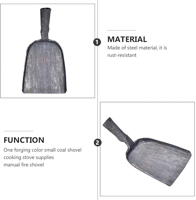 Steel Fireplace Ash Shovel, BBQ Charcoal Shovel Small Compact Coal Scoop Cleaning Flat Scooping Spade for Kitchen Sand Stove Garden Supplies Outdoor Indoor (4.3 * 7.8“)
