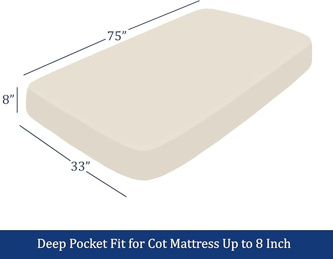 Cot Sheets 33" x 75" - 4 PCs Cot Sheet Set - 600TC 100% Cotton Sheet Set - Cot Size Fitted Sheets Perfect for Narrow Twin/Camp Bunk/Rvs Bunk/Guest Beds/Trifold Mattress, 4-8" Deep Pocket - Ivory