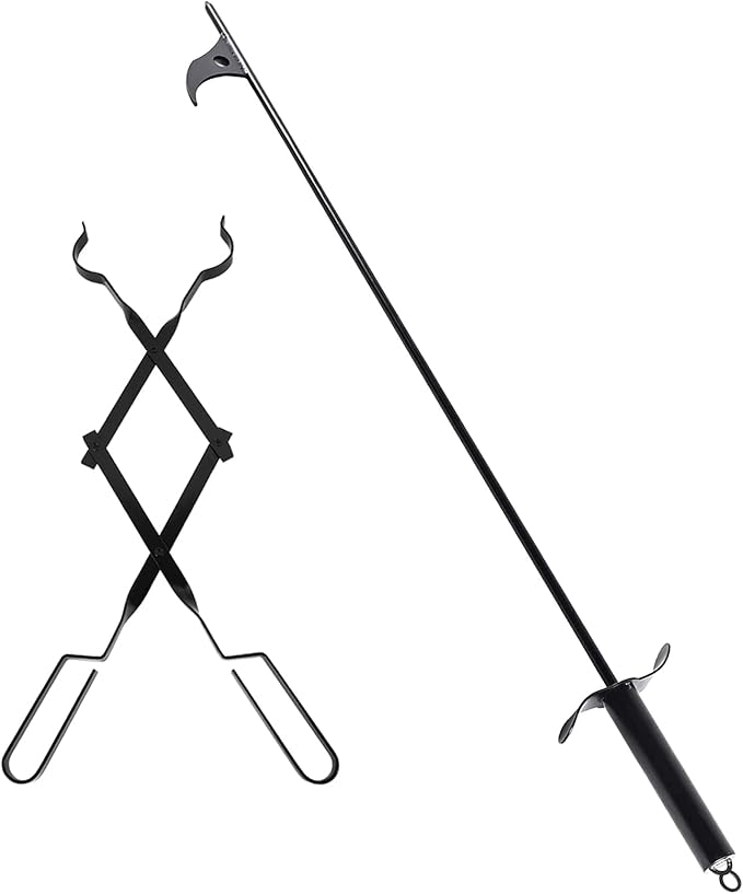 26" Fireplace Tongs and 40" Fire Pit Poker for Outside, Log Grabber Fire Pit Accessories, Camp Fire Tongs Wood Stove, Fireplace Tools Fireplace Tongs for Indoor/Outdoor