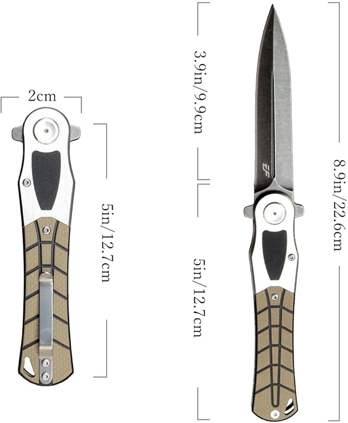 Eafengrow EF970 Folding Knife D2 Steel Blade G10 Handle EDC Tool Knife for Working Camping Hiking(Desert)