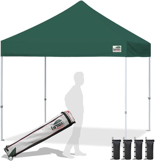 Eurmax USA Standard 10x10ft Patio Pop Up Canopy Tent for Outdoor Events Commercial Instant Canopies with Heavy Duty Roller Bag,Bonus 4 Canopy Sand Bags (Forest Green)