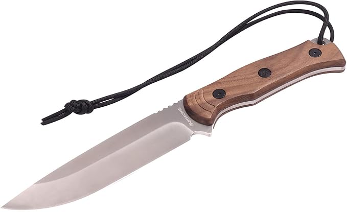 Bushcraft Knife Full Tang Fixed Blade Knife with Non-Slip Wooden Handle Sheath for Camping, Hiking, Outdoor, Gift