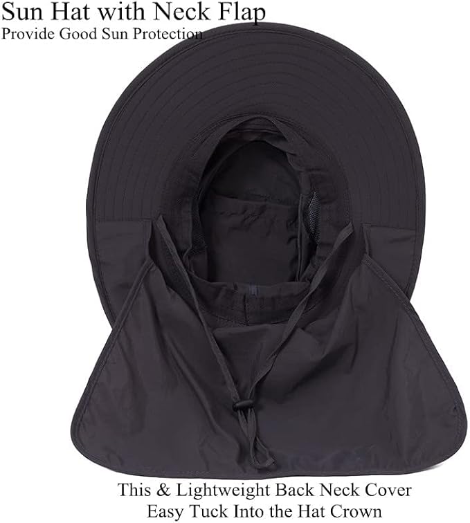 UV 50+ Sun Protection Hat for Men Women, Wide Brim Bucket Hat for Outdoor Sport & Works Fishing Hat with Neck Flap