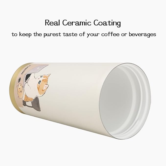Funkrin Coffee Travel Mug with Straw & Flip Lid, 16oz Insulated Tumbler Cup with Ceramic Coating, Double Wall Vacuum Leak-Proof Mug for Office School Party Camping