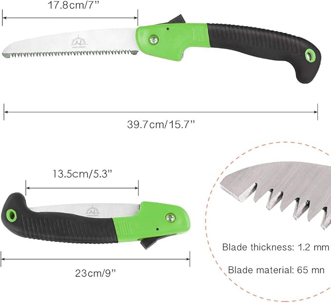 Folding Pruning Saw, 7"/180mm Sharp Hand Saw With Premium Secure Lock Comfort Soft Grip, Compact Sturdy Tree Trimmer for Garden Branch, Camping (Green/Black)