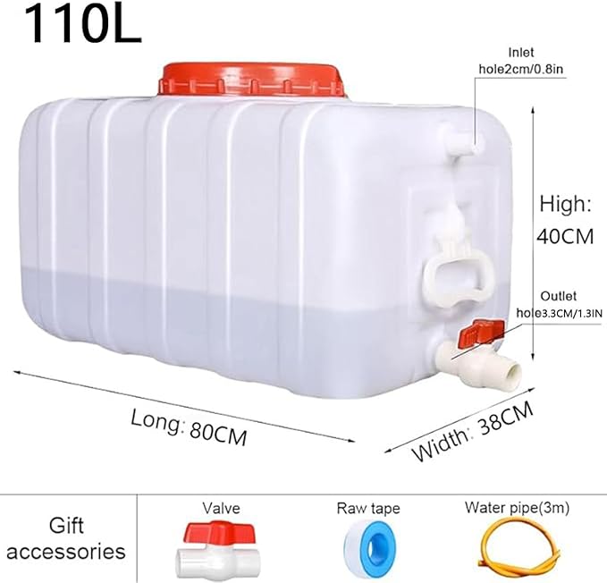Large Plastic Water Storage Tanks Emergency Water Storage 50L/80L/110L/200L Camping & Hiking Water Storage Water Container Multifunctional Water Tank(Size:110L/29gallon)