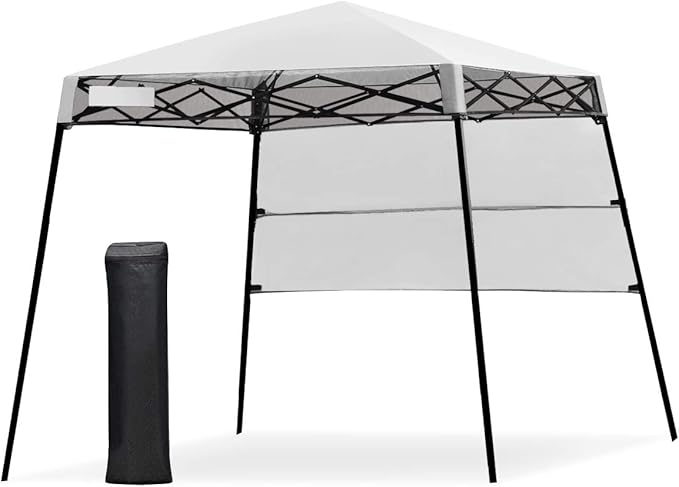 Tangkula 7x7 Ft Pop Up Canopy, Slant Leg Outdoor Tent with Carry Bag & 4 Stakes, Compact Portable Canopy Tent for Hiking Camping Fishing & Picnic, 7x7 Base, 6x6 top