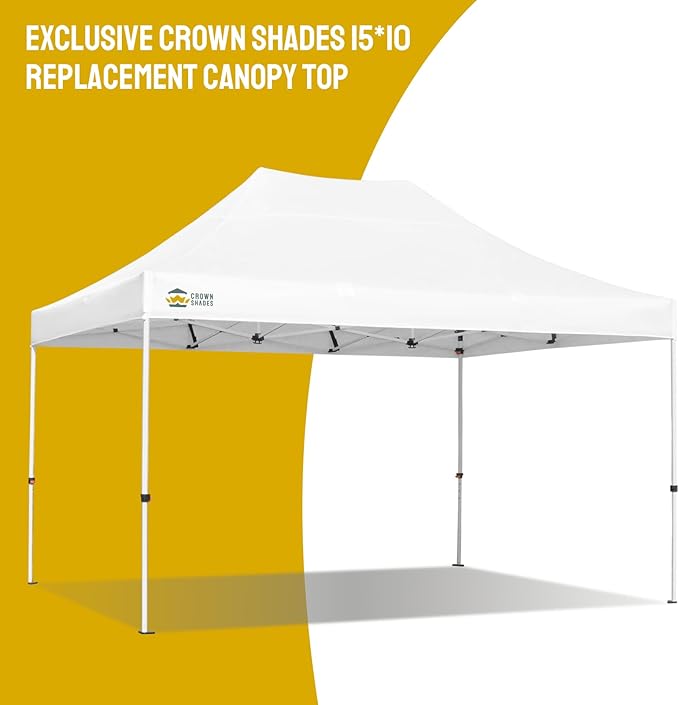 CROWN SHADES 10x15 Canopy Replacement Top - Only Compatible with Crown Shades M150B Series, Canopy Top Cover with Air Vent, White (Top Only)