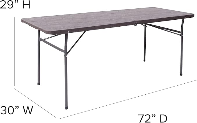 Flash Furniture Elijah 6-Foot Bi-Fold Brown Wood Grain Plastic Folding Table with Carrying Handle