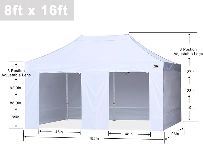 ABCCANOPY Easy Pop Up Canopy Tent with Sidewalls 8X16 Commercial -Series, White