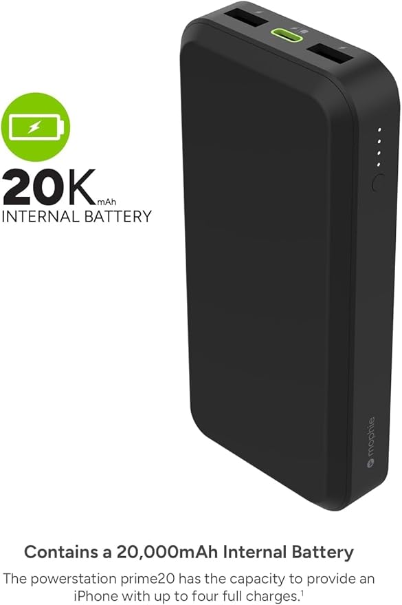 Mophie powerstation prime20 - Ultra-Compact Portable Power Bank with 20,000mAh Internal Battery, 18W USB-C PD Fast Charging, 3-Device Simultaneous Charging, White Floral