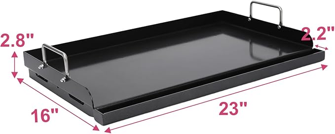 Universal 25" x 16" Nonstick Coating Grill Griddle for Gas Grill, Cast Iron Griddle for Charcoal, Gas Grills, Camping, Flat Top Plate Insert with Grease Groove and Removable Handles