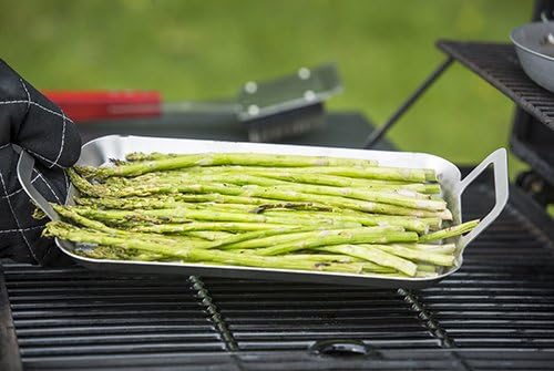 TableCraft BBQ137 Grilling Pan with Handles, Stainless Steel Tray for Outdoor Barbecues, Use on Gas or Charcoal Grills, Even Heat Distribution, 13.5 Inch, Silver