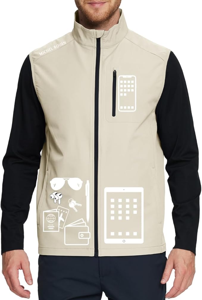 Rouen Mens Vests Outerwear Performance Lightweight Sleeveless Jacket Windproof Softshell Vests Sports Golf Vest for Men