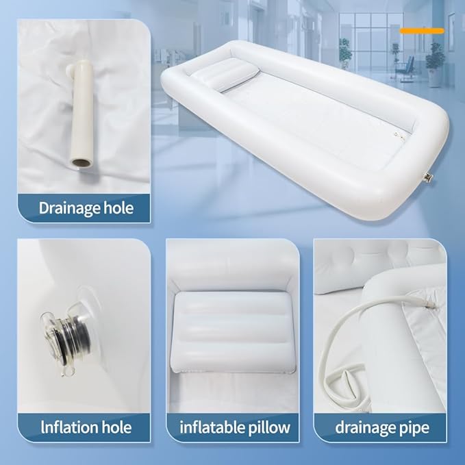 Medical Inflatable Bathtub,Bed Bath,Medical PVC Bedside Shower bathtubKit,Bed Shower for Patients with Reduced Mobility,Bedside Water Bag+Electric air Pump+Medical Inflatable Shampoo Basin