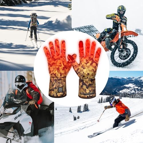 Heated Glove Liners for Men Women, Rechargeable Hand Warmers, Thin Camouflage Touchscreen Battery Electric Gloves