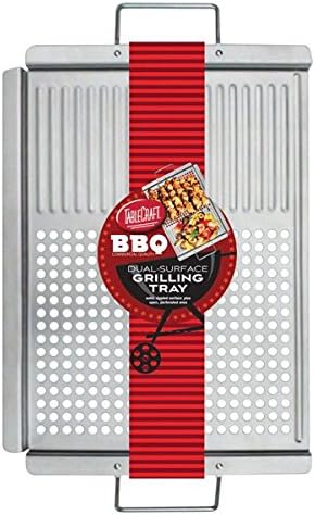 TableCraft BBQ2013, Stainless Steel Grilling Pan with Dual Surface and Handles, for Gas and Charcoal Grills, Keeps Food Secure, 18.75" x 12", Silver – Ideal for Outdoor BBQs