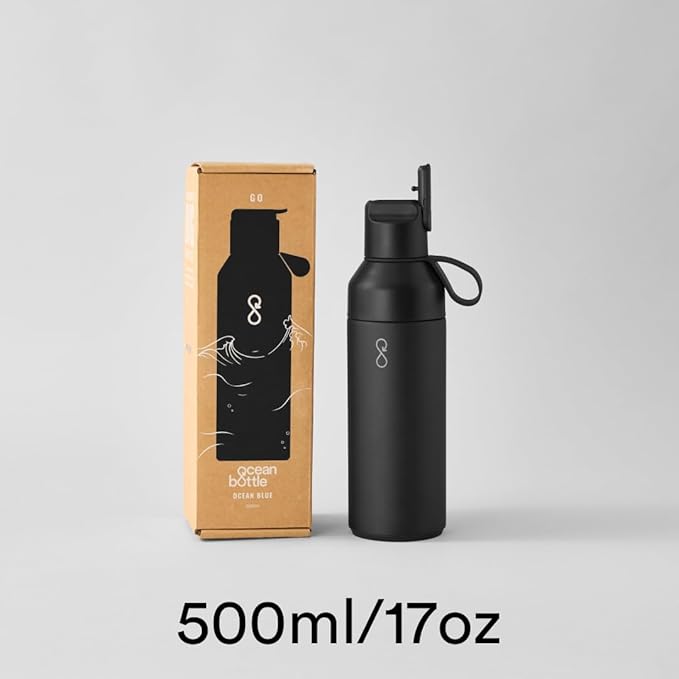 Ocean Bottle - Recycled Stainless Steel Go Water Bottle - Eco-Friendly & Reusable Bottle - Obsidian Black - 17 oz