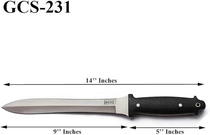 GCS Handmade Survival Tactical Hunting Black G10 Handle with Brown Leather Right or Left Hand Horizontal Fixed Blade Knife Sheath & Sharpening Stone GCS231