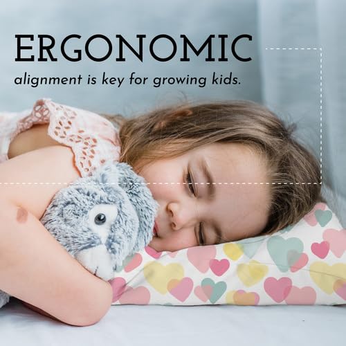 Little Sleepy Head Youth Pillow with Pillowcase 16x22, Soft Jumbo Toddler Pillows, Hypoallergenic Pillow Case - Best Kids Pillows for Sleeping, Perfect Kids Travel Pillows (Hearts)