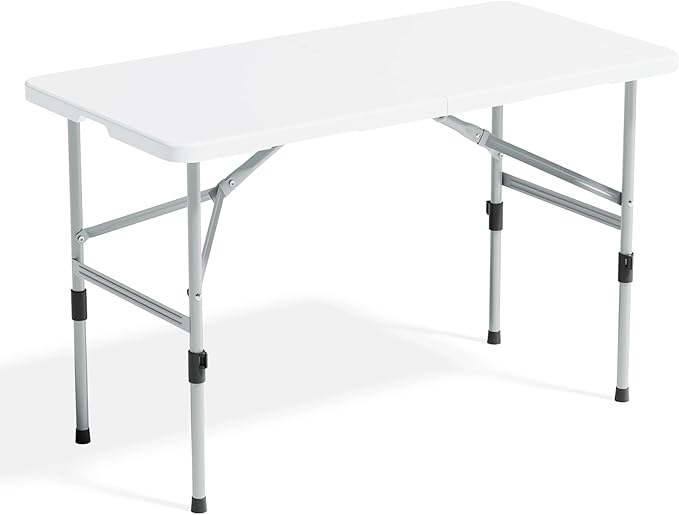48' Folding Table, Collapsible Camping Table, Rectangular Picnic Table with Steel Frame, Stable Legs Design, Easy Carry and Storage, Plastic Outdoor Folding Tables for Indoor Outdoor, Gray