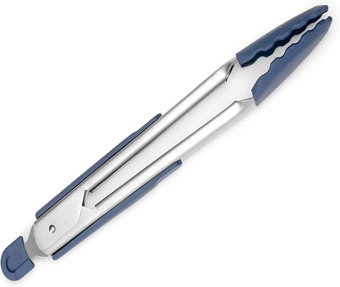 Misen Kitchen Tongs - Dishwasher Safe, Heavy Duty - Precision Silicone-Tipped Grilling Tool - Heat Resistant, Nonstick Safe - Perfect for Serving and Air Frying- 13 Inch | Blue