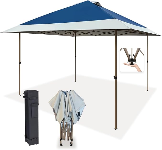 OUTDOOR LIVING SUNTIME 13x13 Instant Easy Pop Up Canopy,Portable Commercial Gazebo Camping Gazebo Tent Shelter with Wheeled Roller Carry Bag, Bonus Weight Sandbags, Stakes, Ropes - Navy