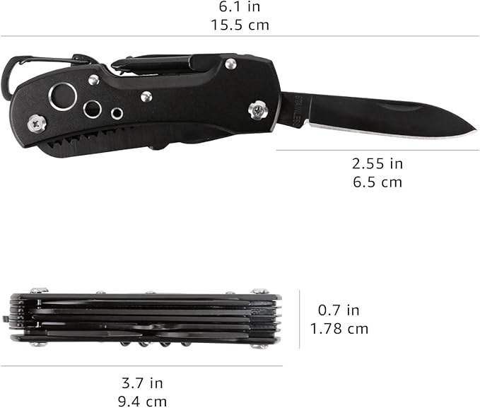 Amazon Basics 15-in-1 Stainless Steel Multitool Pocket Knife with Sheath, Black