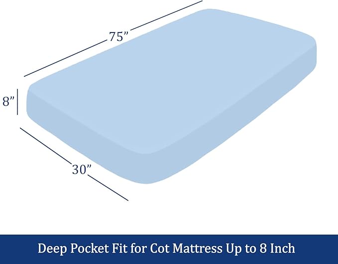 Cot Sheets 30" x 75" - 4 PCs Cot Sheet Set - 600TC 100% Cotton Sheet Set - Cot Size Fitted Sheets Perfect for Narrow Twin/Camp Bunk/Rvs Bunk/Guest Beds/Trifold Mattress, 4-8" Deep Pocket - Light Blue