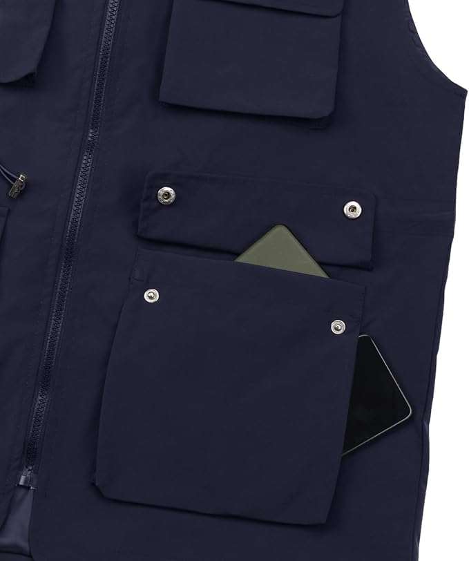 PESION Womens Packable Military Utility Vests Outerwear Waterproof Windbreaker Jacket Cargo Vest with Removable Hood
