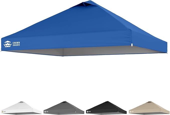 Crown Shades 10x10 Canopy Replacement Top - Only Compatible with Crown Shades RM100H Series, Silver Coated with Air Vent, Blue (Top Only)