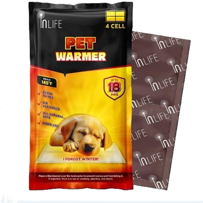 InLife Super Warmer for Pets, All Natural & Safe, Bigger & Wider Area Covered, Higher Heating 145°F, Air Activated, Easy & Comfort, Steady Longer Lasting, Odorless, 10 Packs