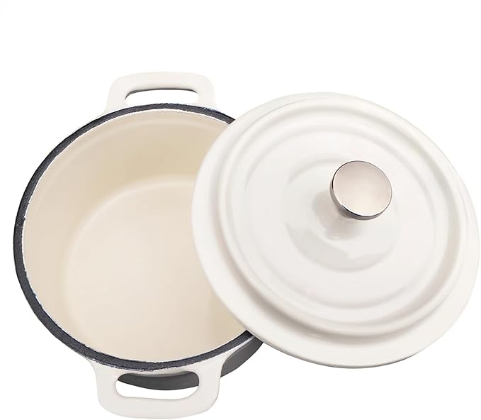 Mini Cocotte 16 oz Mini Dutch Oven 0.5 qt. Cast Iron Garlic Roaster for Oven Garlic Confit Pot Ramekins with Lids Oven Safe Set of 2, White