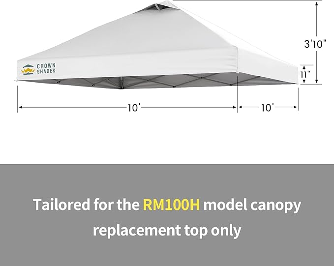 CROWN SHADES 10x10 Canopy Replacement Top - Only Compatible with Crown Shades RM100H Series, Silver Coated with Air Vent, White (Top Only)