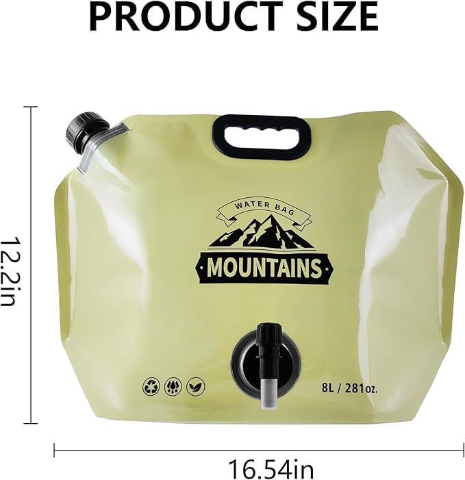 Collapsible 8L Water Storage Bag, BPA-Free Portable Folding Water Jug with Adjustable Faucet, Leakproof Emergency Water Bag for Camping, Hiking, Riding, Outdoor Sport 1Beige