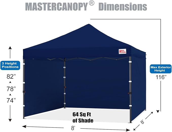 MASTERCANOPY Heavy Duty Pop-up Canopy Tent with Sidewalls (8x8,Navy Blue)